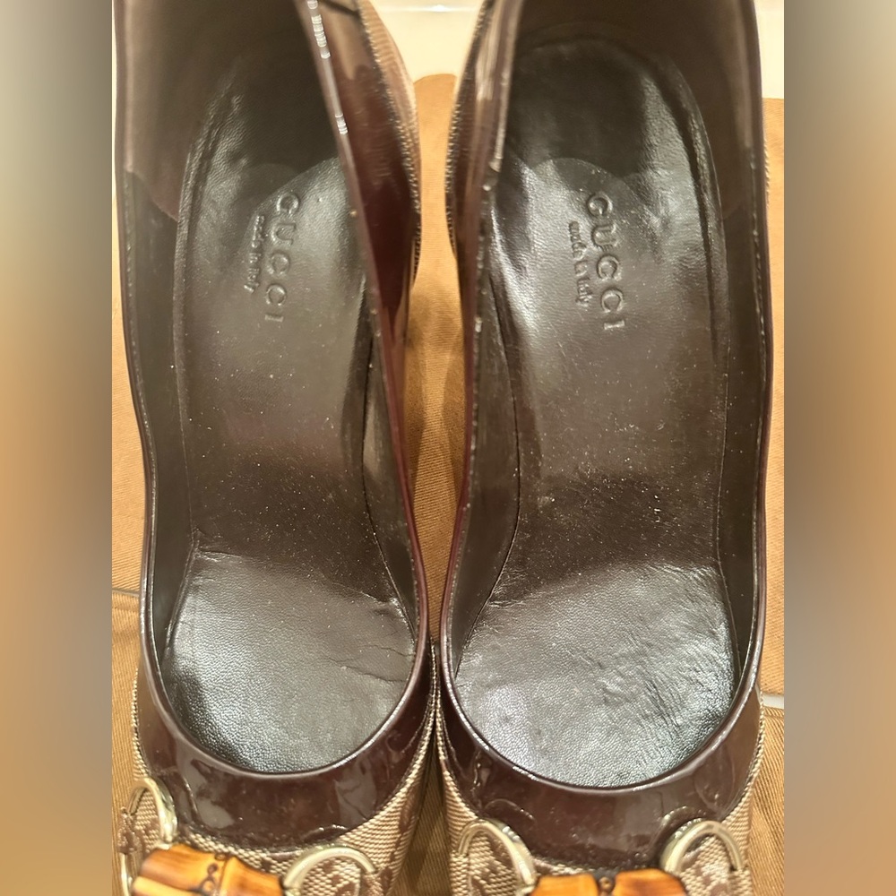 Vintage Gucci Bamboo Horsebit GG Canvas Pumps. Size 6. - Picture 12 of 13